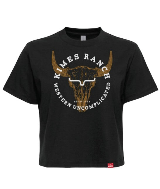 Kimes Ranch Ladies Bison Skull Black Cropped Shirt