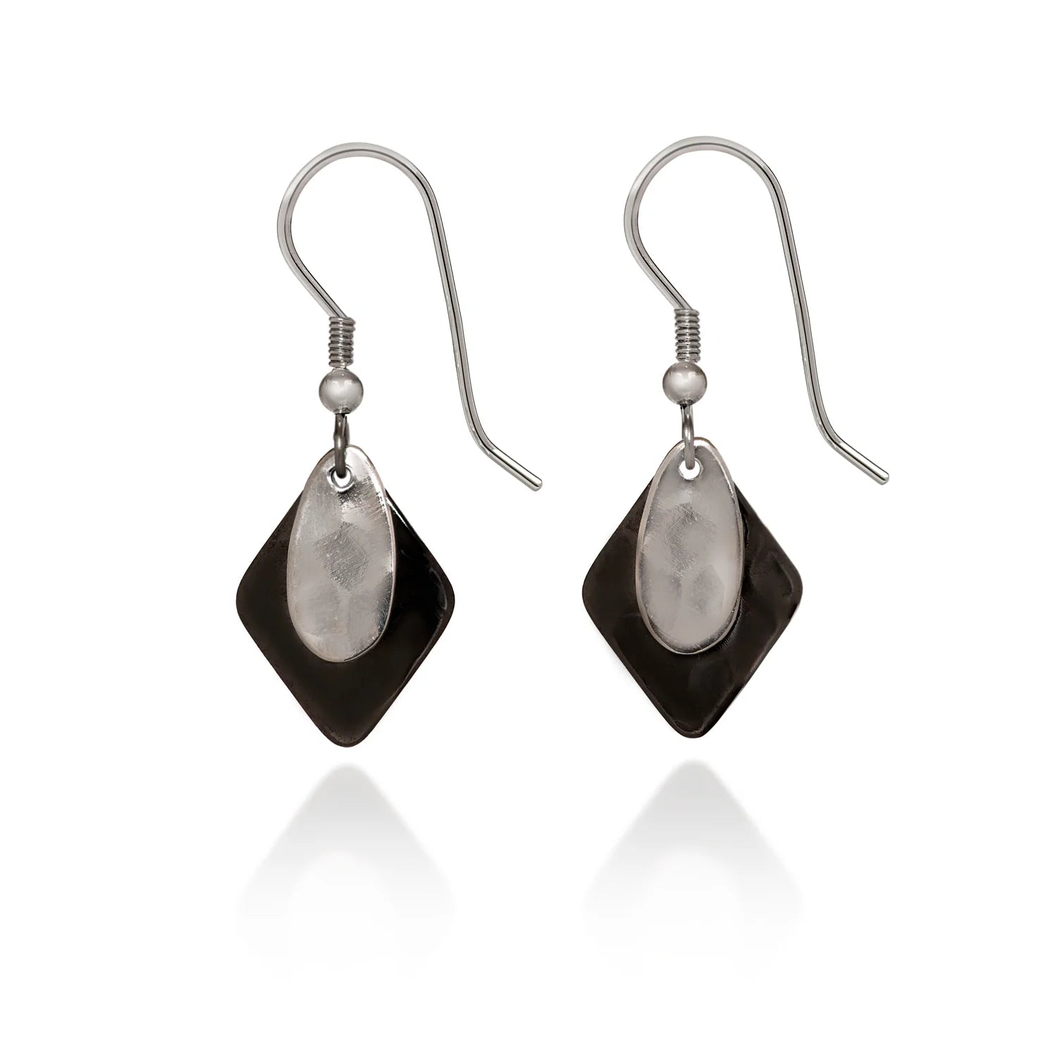 Silver Forest Earrings Black and Silver Classic Layered Shapes - NE-2227