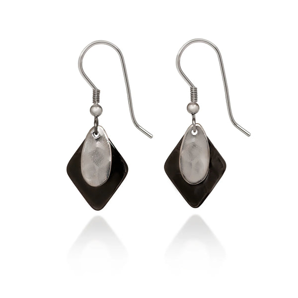 Silver Forest Earrings Black and Silver Classic Layered Shapes - NE-2227