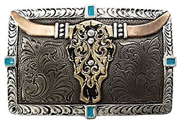 Crumrine Antique Gold and Silver Rectangle Buckle with Floral Engraved Corners C10012