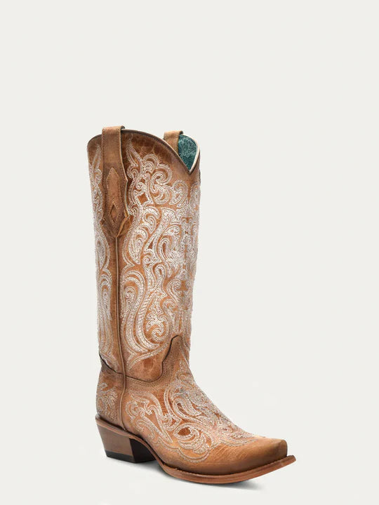 Corral Ladies Crackled Straw Blue Boots-C4144