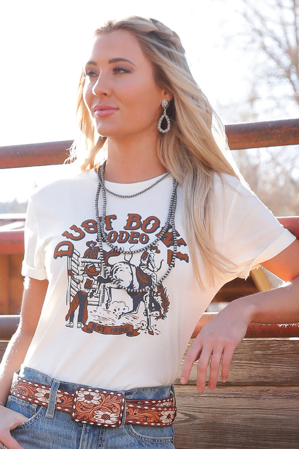Cruel Denim Ladies Dust Bowl Rodeo Tee - Cream - CTK7450021