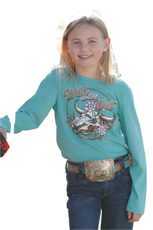 Cruel Girl Denim Girls Turquoise Wild West Long Sleeve Shirt-CTK8990002