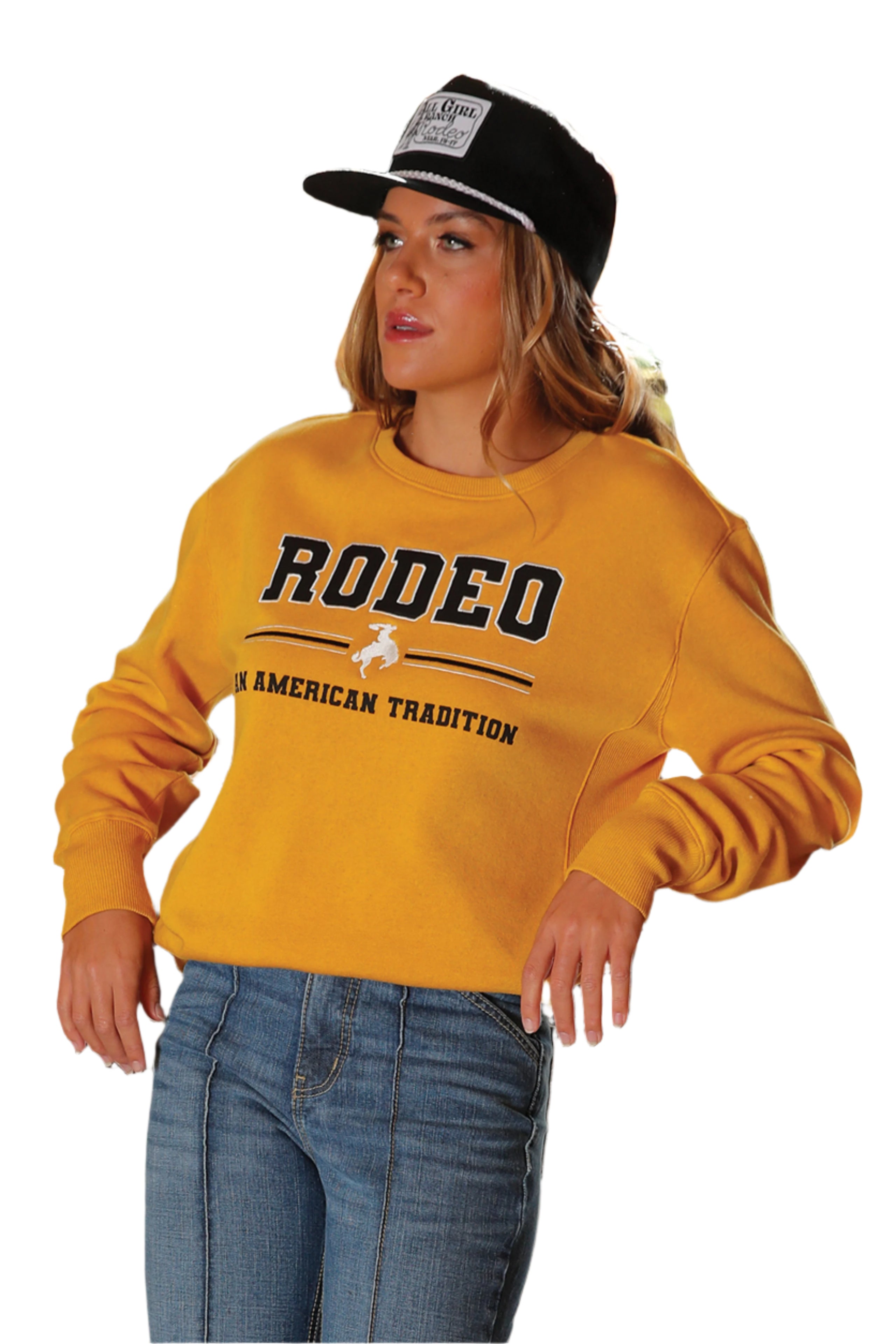 Cruel Girl Denim Ladies Yellow Collegiate Rodeo Sweatshirt-CWK7500001