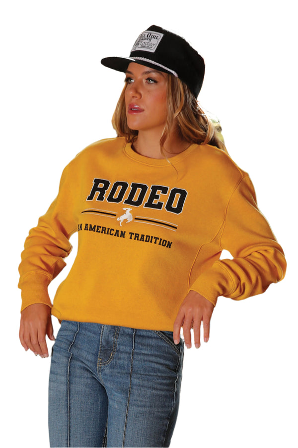 Cruel Girl Denim Ladies Yellow Collegiate Rodeo Sweatshirt-CWK7500001