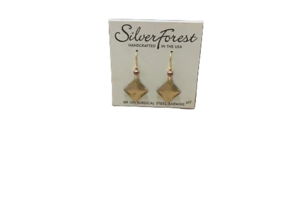 Silver Forest Creased Square with Bead Earrings - NE-2396
