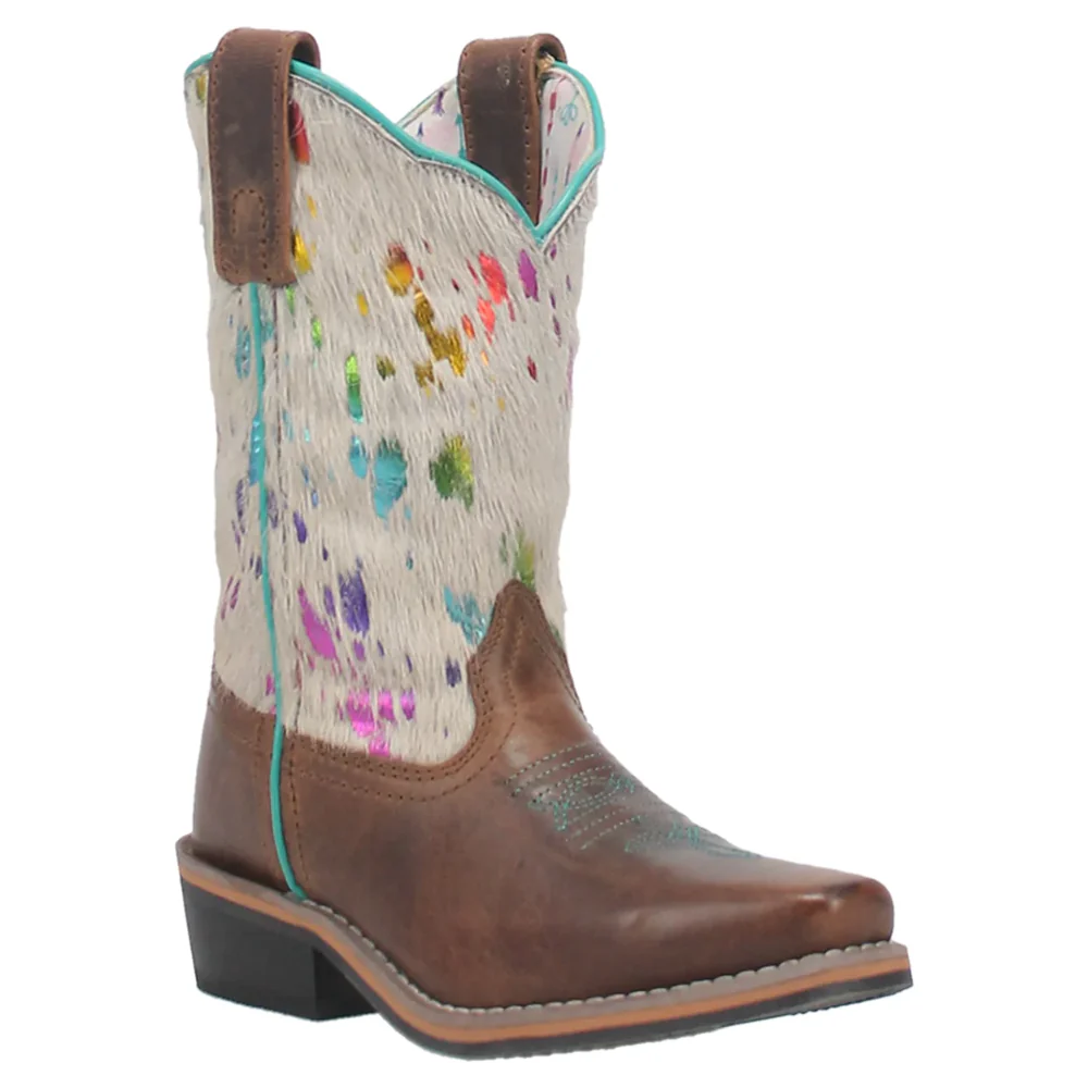 Dan Post Rumi Brown Leather Youth Boot w/Rainbow Splatter Hide DPC2908/DPC3908