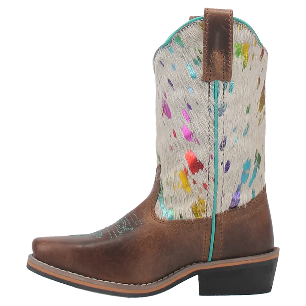 Dan Post Rumi Brown Leather Youth Boot w/Rainbow Splatter Hide DPC2908/DPC3908