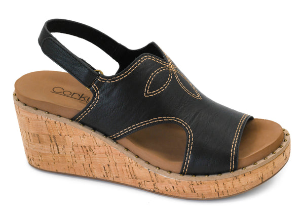 Corkys Darlin Black Wedge Sandal - 41-0715-BLCK-Q