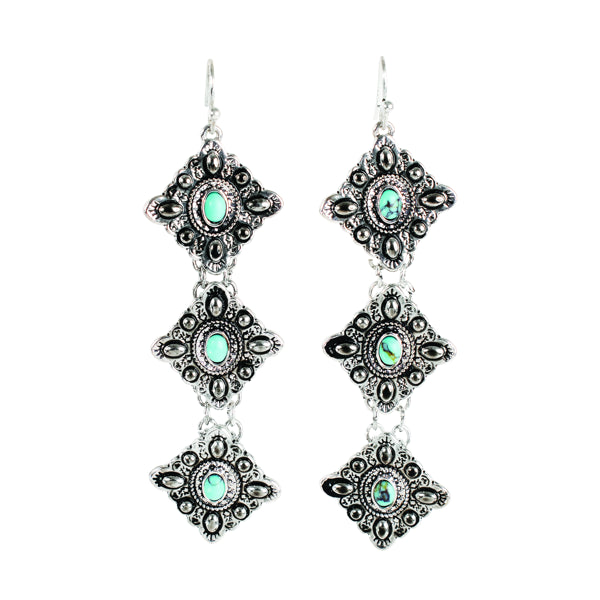 Justin Ladies Diamond Conchos With Turquoise Colored Stones Earrings - 26101EJ1