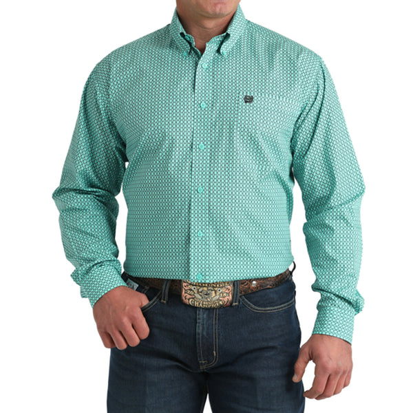 Cinch Men's Mint and Gray Classic Fit Long Sleeve Button Down - MTW1106034