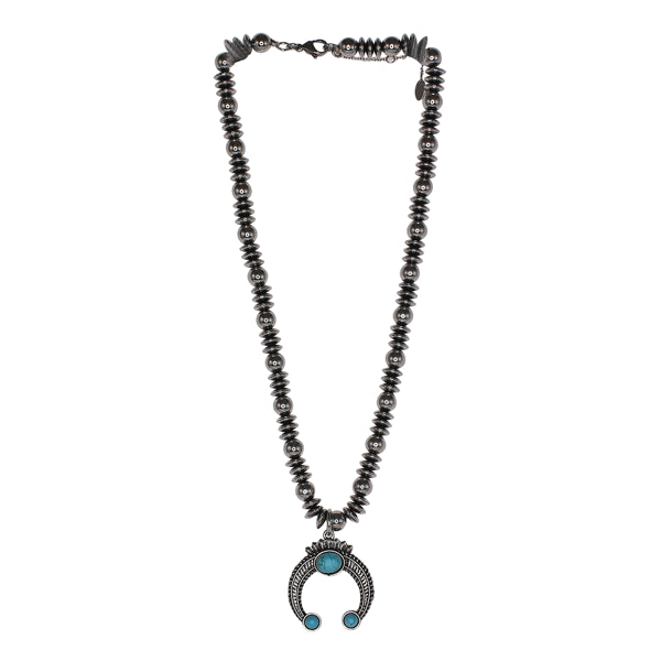 Justin Bead Chain Necklace - Round & Saucer Beads With Pendant - 23163NJ2