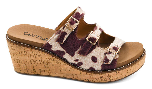 Corky Ladies Tan Brown Cow Don't Mind Me Wedge Sandals - 41-0656-TBCW-Q