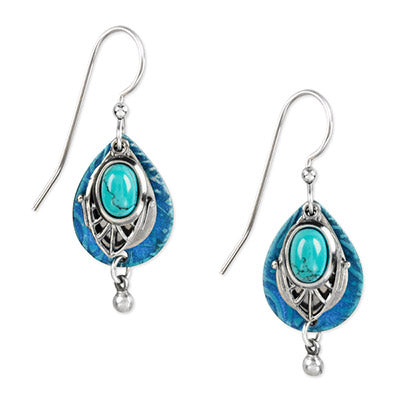 Silver Forest Teal Filigree Teardrop with Silver - E-8498