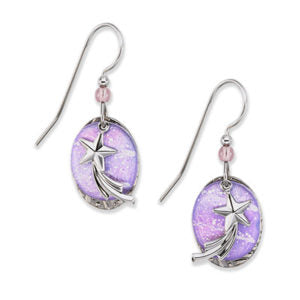 Silver Forest Purple Shooting Star over Cloud Earrings  - E-8996A