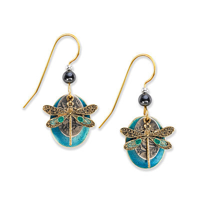 Silver Forest Earrings Blue Dragon Fly Drop - E-9266