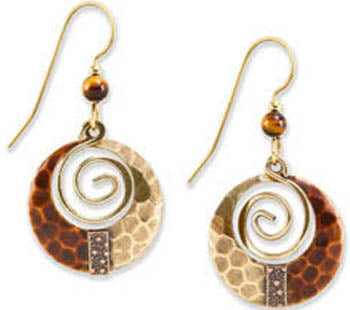 Silver Forest Brass Spiral with Bead Earrings - E-9507