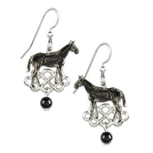 Silver Forest Earrings Black and Silver Horse Dangle - E-9760