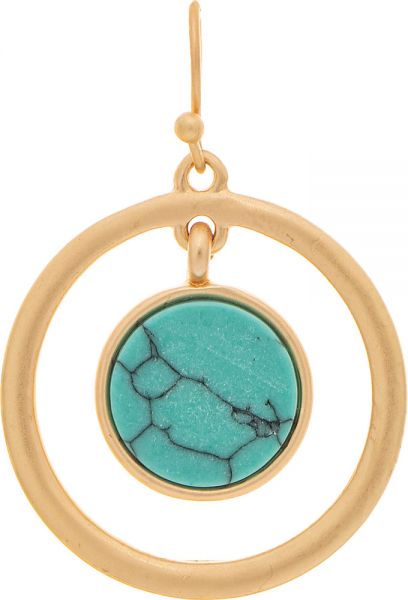 Rain Gold Turquoise Stone Double Circles Earring E3961TQ