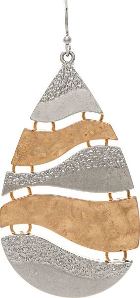 Rain Two Tone Textured Wave Teardrop Earring E3981TT
