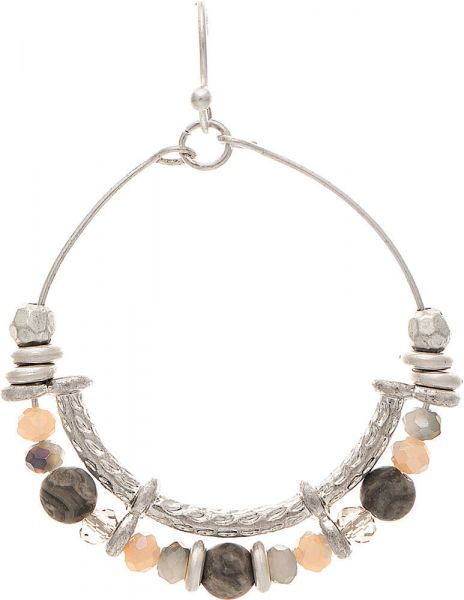 Rain Silver Grey Stone Bead Edge Circle Earring E4117S