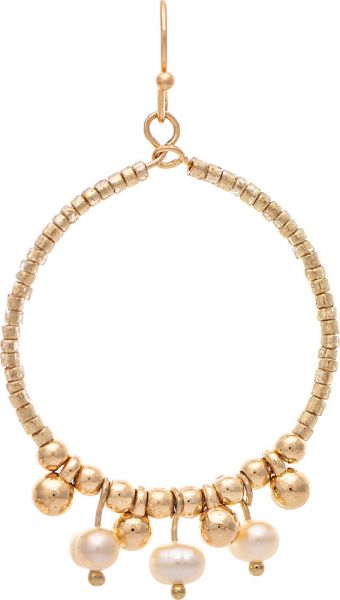 Rain Gold  Bead Circle Freshwater Pearl Fringe Earring E4472G