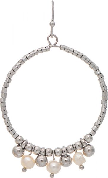 Rain Silver Bead Circle Freshwater Pearl Fringe Earring E4472S