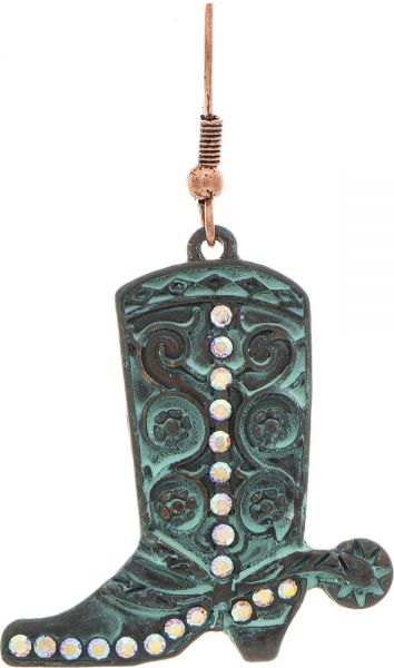 Rain Patina Western Crystal Cowboy Boot Earring E4504P
