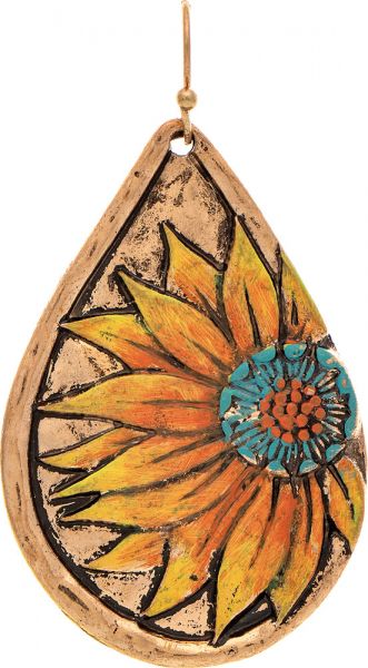 Rain Gold Painted Sunflower Teardrop Earring E4510G