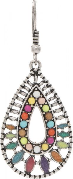 Rain Silver Multicolor Matte Enamel Inlay Teardrop Earring E4597M