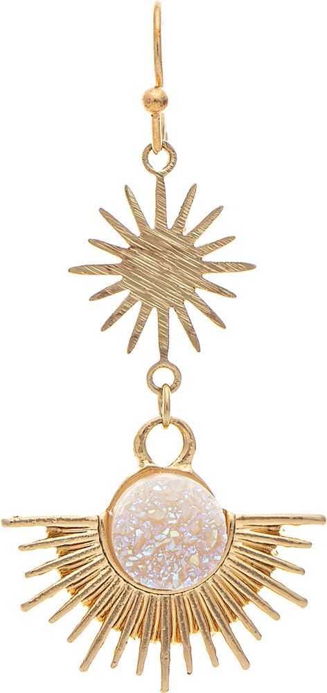 Rain Jewlery Gold Celestial White Druzy Crescent Drop Earring-E4809WH