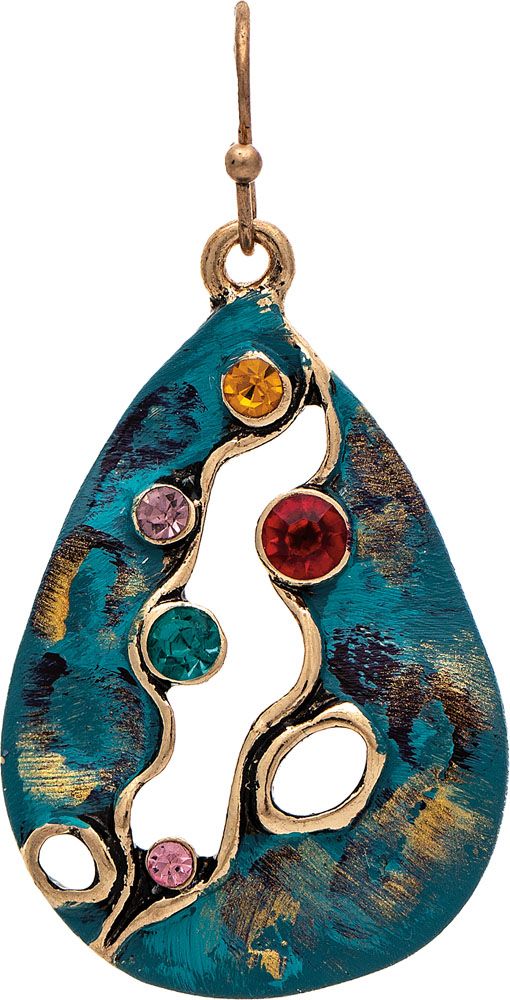 Rain Jewlery Gold Teal Teardrop Multi Crystal Artisan Earring-E4927M