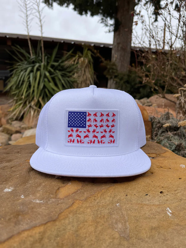 Cactus Alley Hat Co. “Rodeo Flag"- 6006 White/ White Mesh, Snapback Cap 6006WHT
