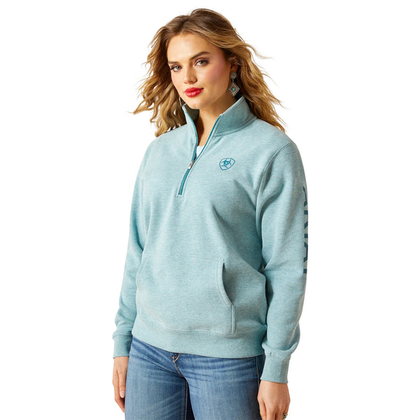 Ariat Ladies Foundation Logo 1/2 Zip Teal Heather Sweatshirt - 10062617
