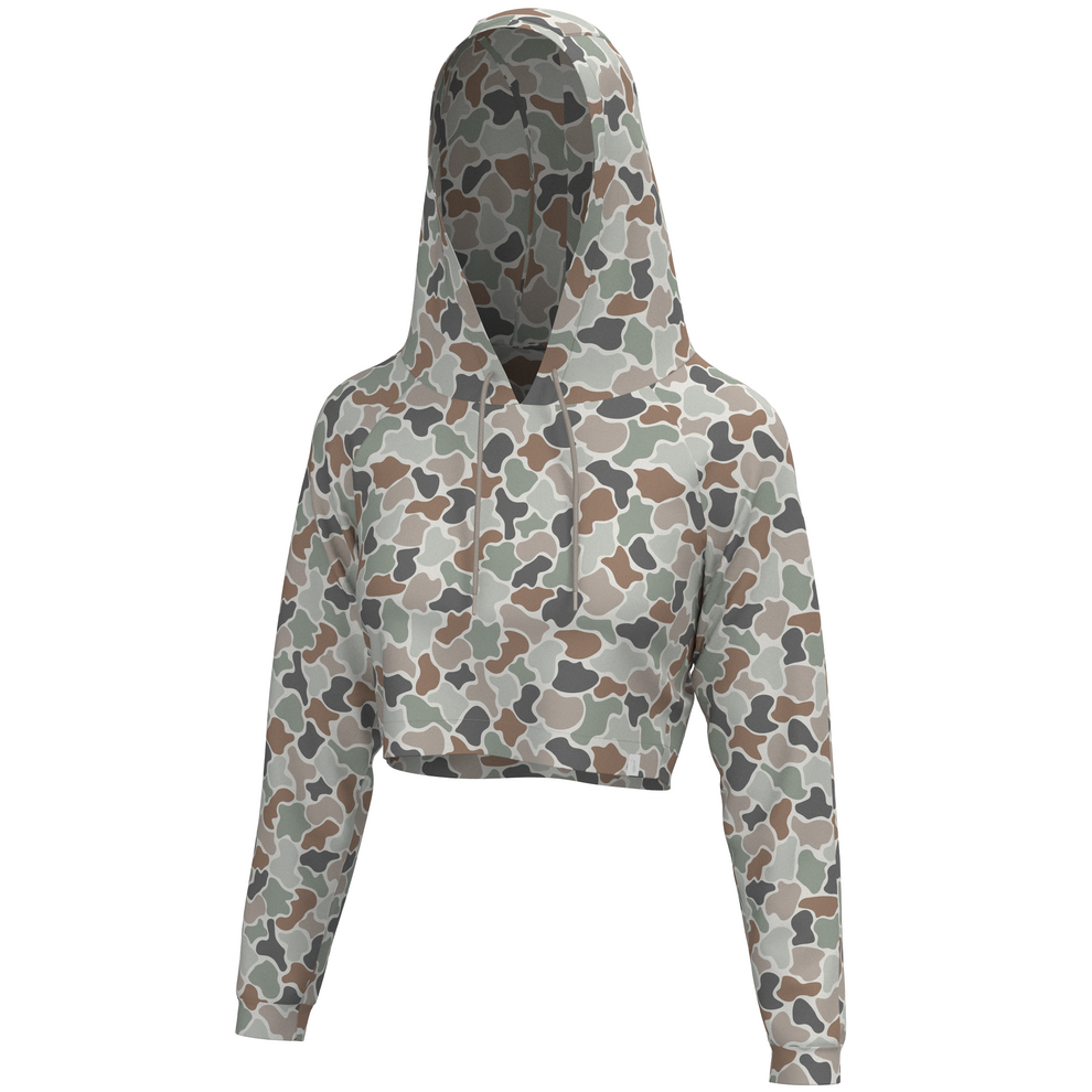 Local Girl Velvet Fleece Cropped Hoodie - Forest Camo Flora - L5130016-FCF