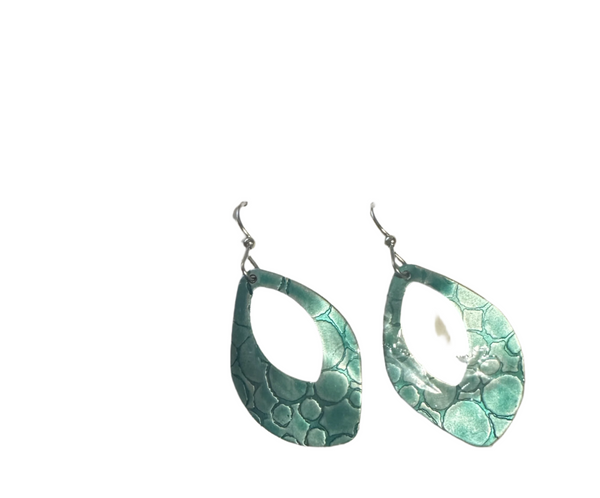 Silver Forest Textured Oval Blue Earrings - NE-2264