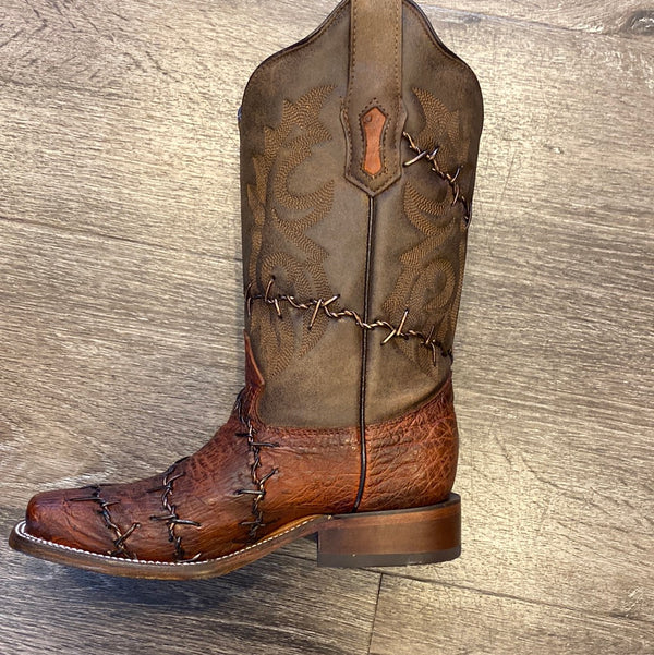 Corral Ladies Brown Ostrich with Weaved Square Toe Boot A4450 Barbed Wire