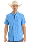 Rock N Roll Blue Tek Western Stretch Blue Short Sleeve-BMN3S06797