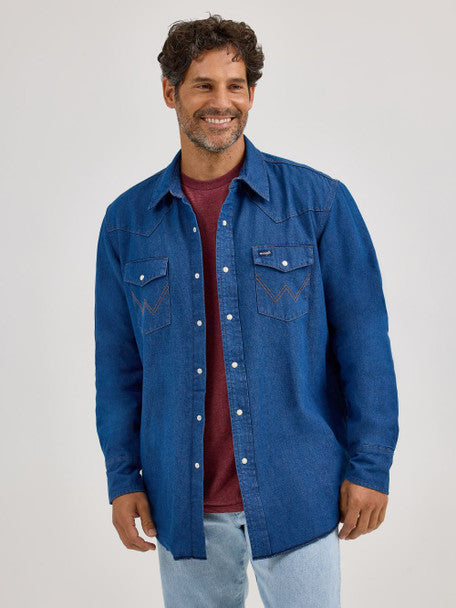 Men's Wrangler Flannel Lined Work Denim Shirt - 112367727