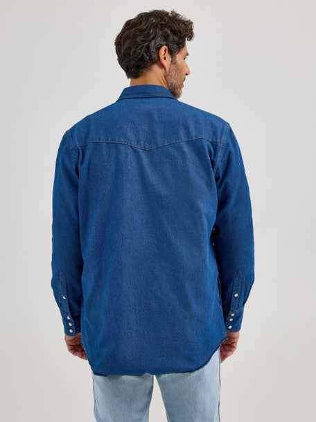 Men's Wrangler Flannel Lined Work Denim Shirt - 112367727