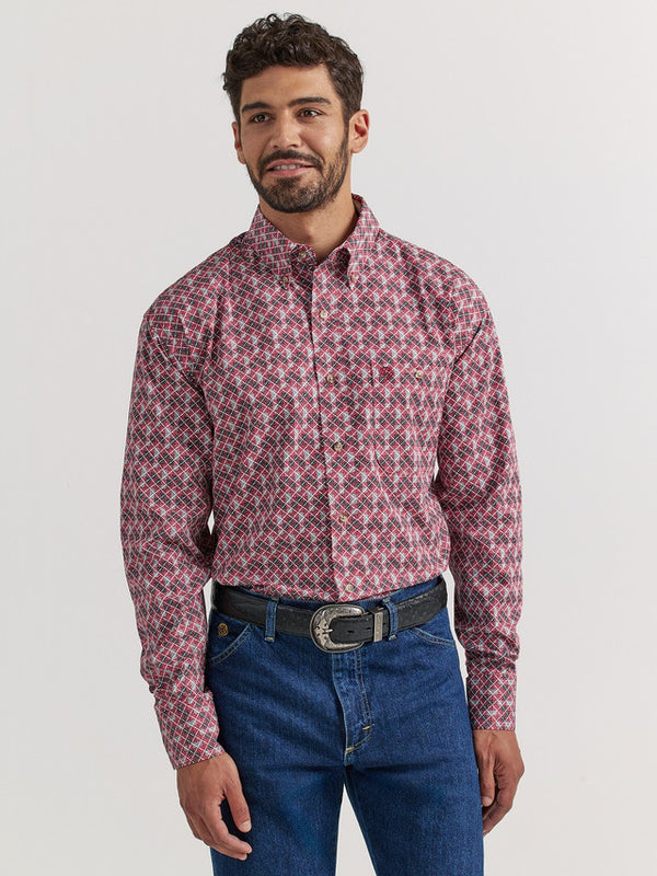Wrangler Men's George Strait Red Square Print Shirt 112338092