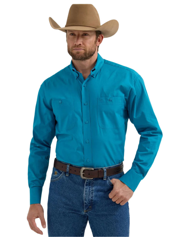 Wrangler Mens George Strait Soild Teal Shirt-112356631