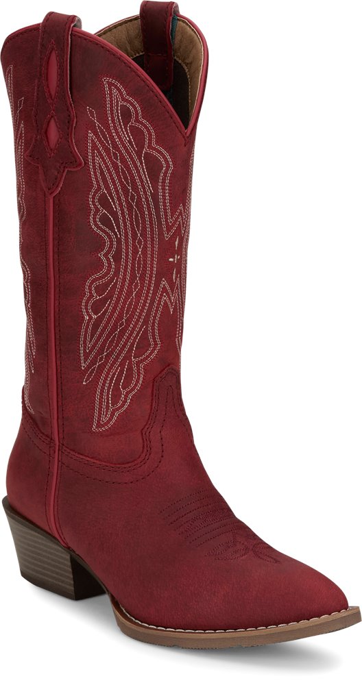 Justin Ladies Red Buffalo Pointed Toe Boots-GY2870
