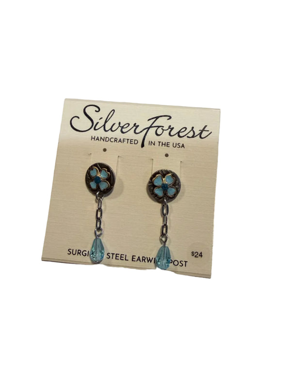 Silver Forest Blue Flower with Chain Drop - NE-2371