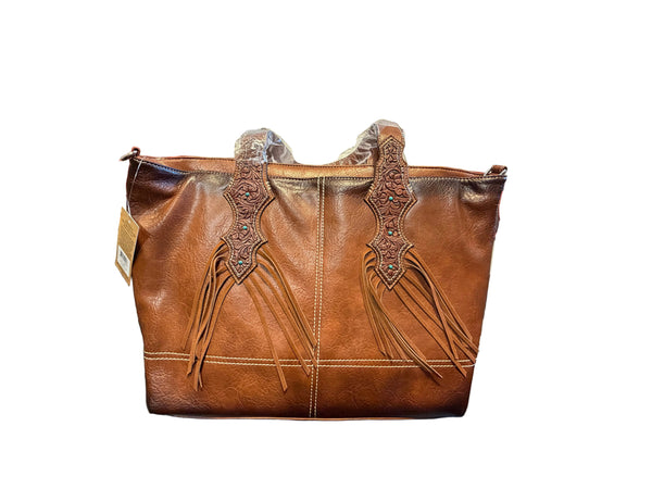 Justin Ladies Laptop Tote Cognac with fringe - 2610149021