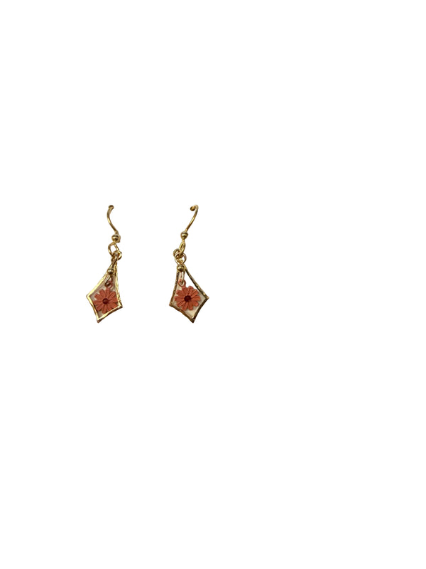 Silver Forest Flower in a Kite Shape Earrings - NE-2483