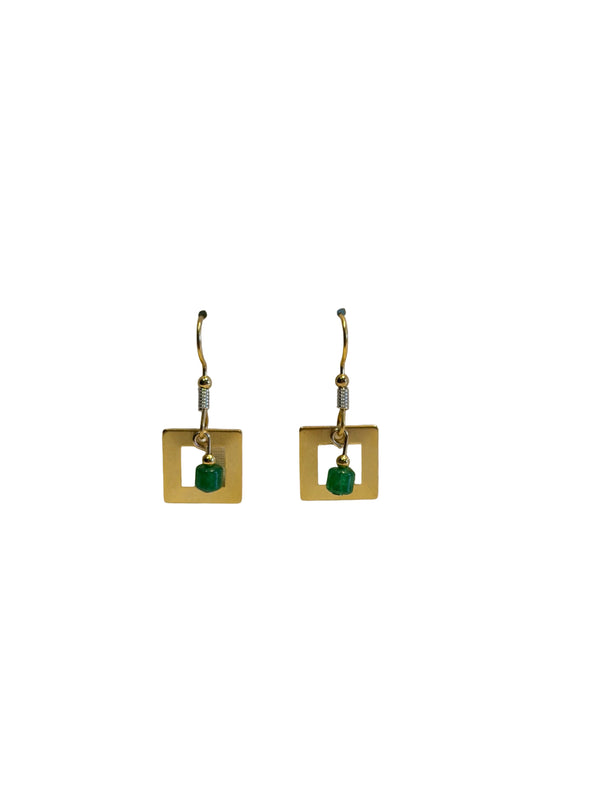 Silver Forest Earring Gold Square, Chips, and Wire Wrap - NE-2381