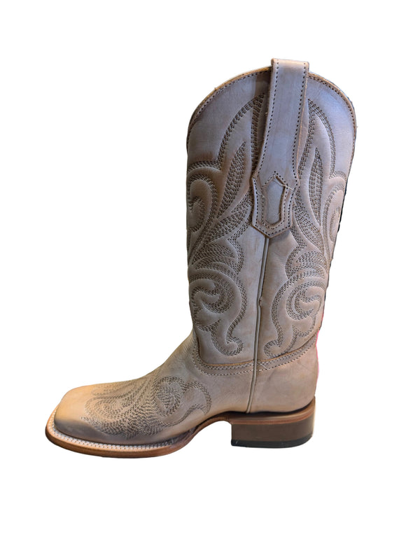 Circle G Ladies Bone Curved Embroidery Pattern Wide Square Toe Boot L6466