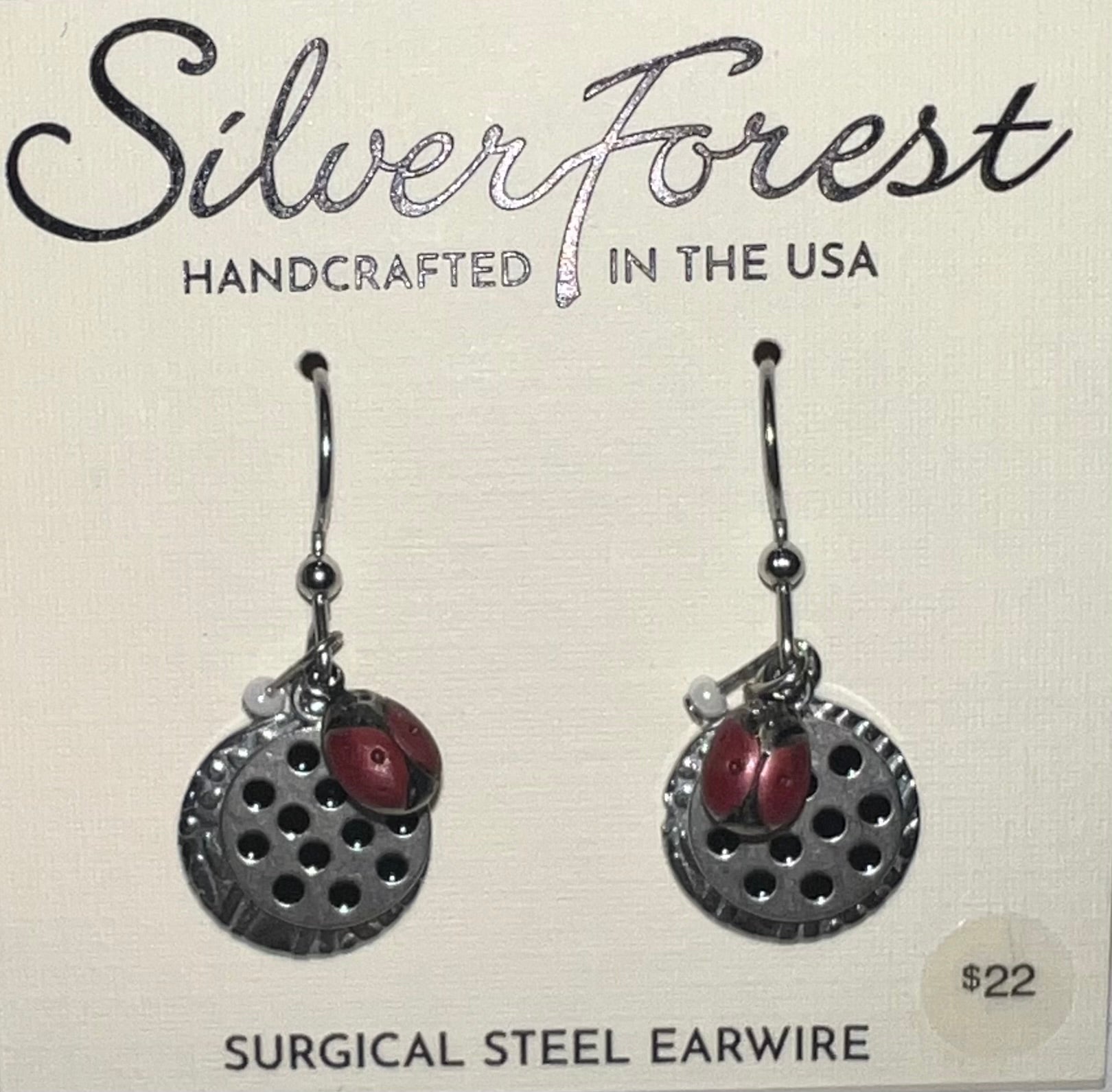 Silver Forest Lady Bug Earrings-NE-1812
