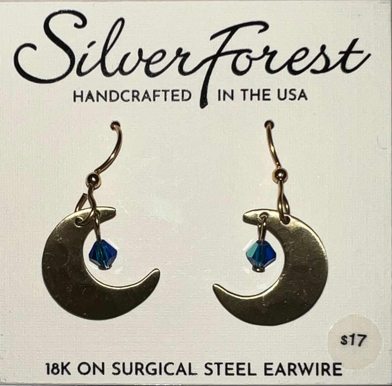 Silver Forest Moon with Blue Bead Earrings-NE-2399